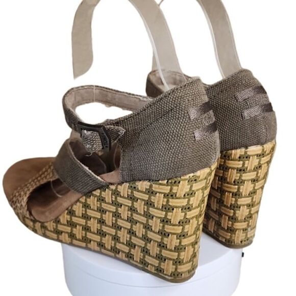 Toms- Clarissa Weaved Jute Wedges Olive Green Strappy, Size 7.5 - Picture 9 of 15
